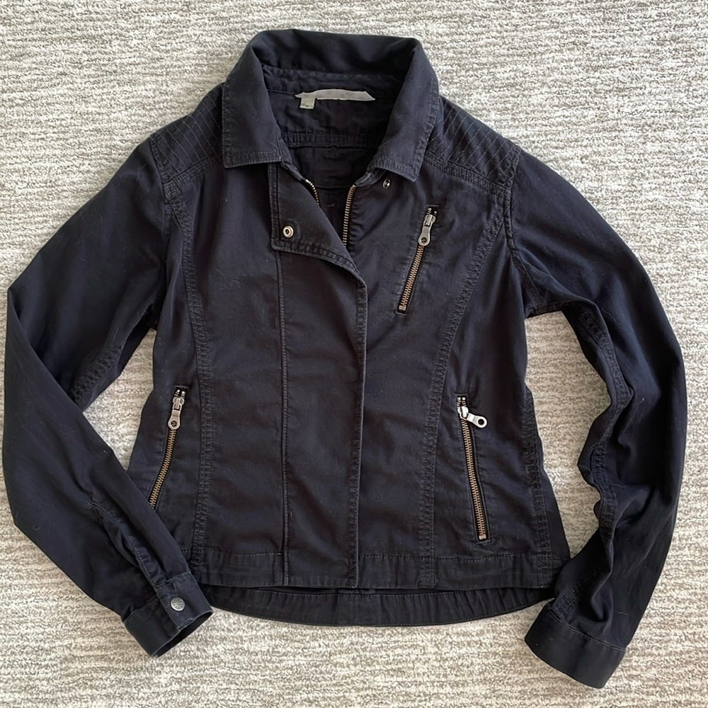 Athleta Black Zipper Moto Zip Jacket Size XS Lightweight Stretch Cotton Stretch - Picture 10 of 15